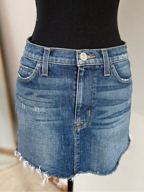 Hudson Jeans Denim Mini Skirt Distressed Frayed Hem Blue Size 24